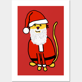 Yellow Christmas Cat in Santa Suit Posters and Art